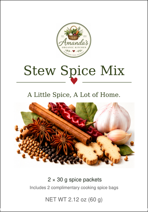 Official 60 g front design for AOK Stew Spice Mix, two 30 g spice packets