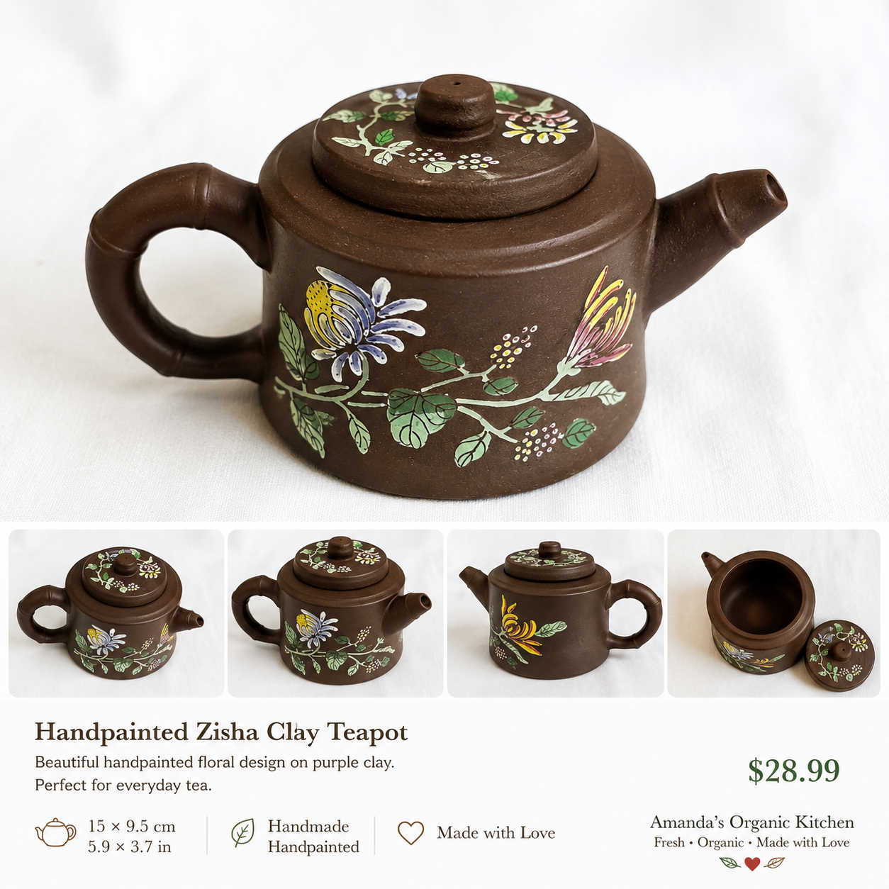 Hand-Painted Floral Zisha Clay Teapot