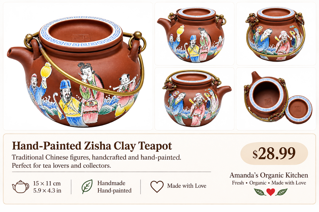Hand-Painted Clay Teapot with Metal Handle
