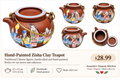 Hand-Painted Clay Teapot with Metal Handle