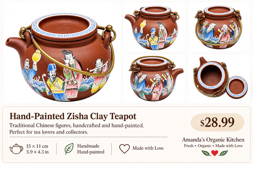 Hand-Painted Clay Teapot with Metal Handle