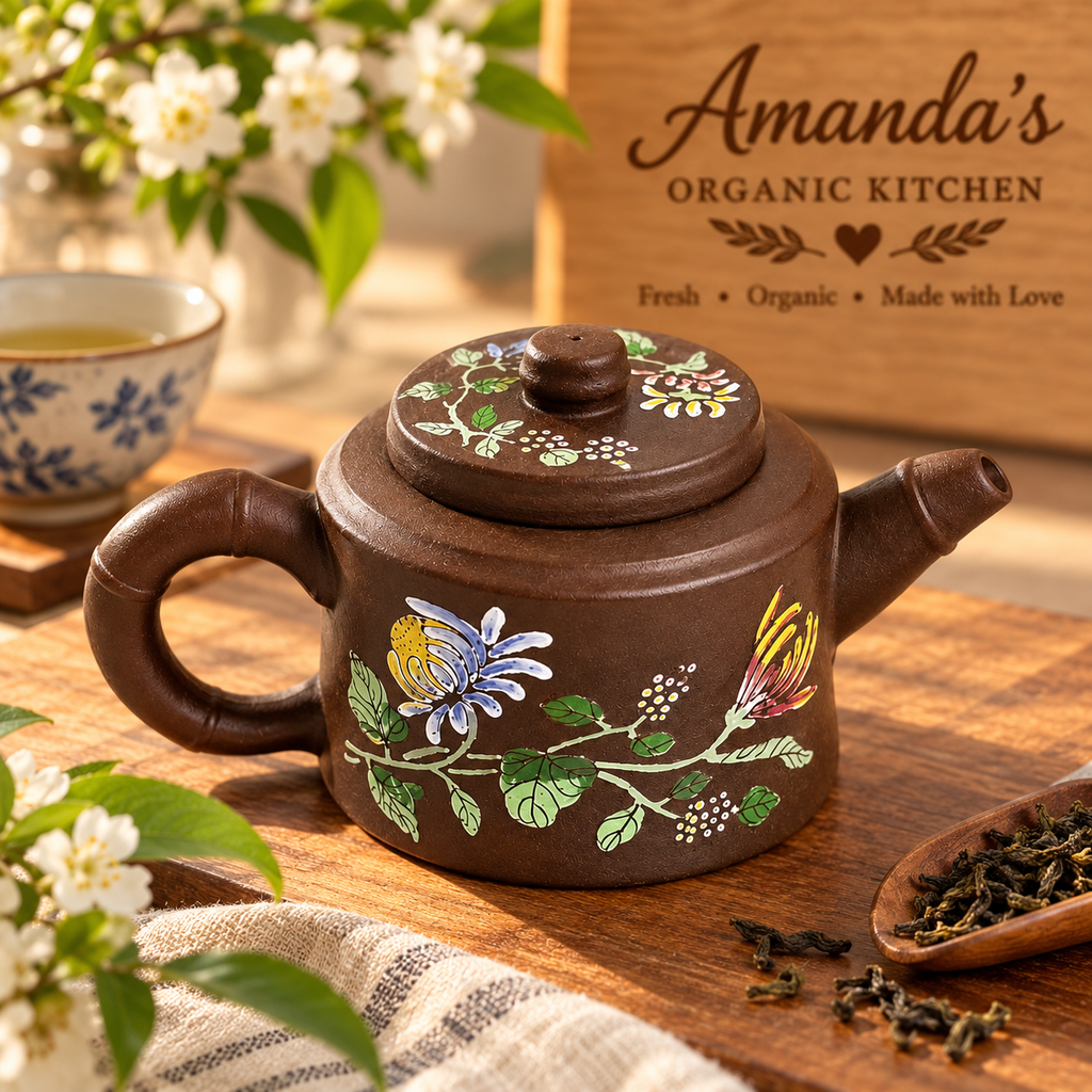 Hand-Painted Floral Zisha Clay Teapot